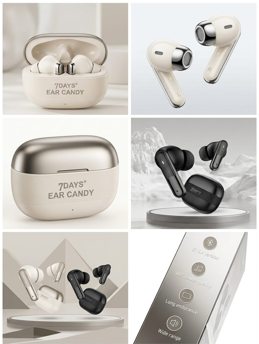 7DAYS Ear Candy TWS Earbuds – Hi-Fi Bluetooth 5.4 Earphones with Premium Case