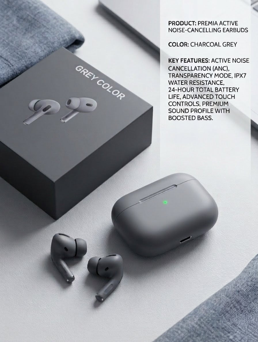 Premia ANC Wireless Earbuds – Active Noise Cancellation with IPX7 & 24Hr Battery